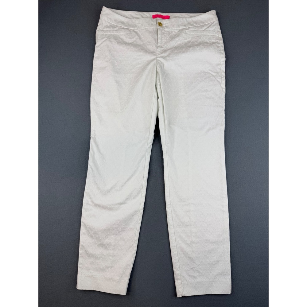 Lilly Pulitzer Kelly Ankle Pants Women 10 White Jacquard Trellis Texture Stretch